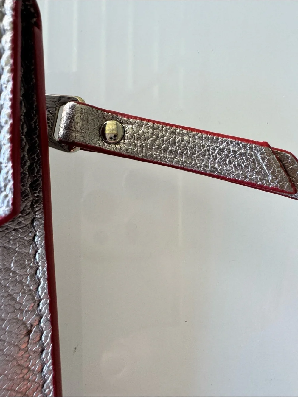 Miu Miu Metallic Envelope Card Holder with Red Heart Detail